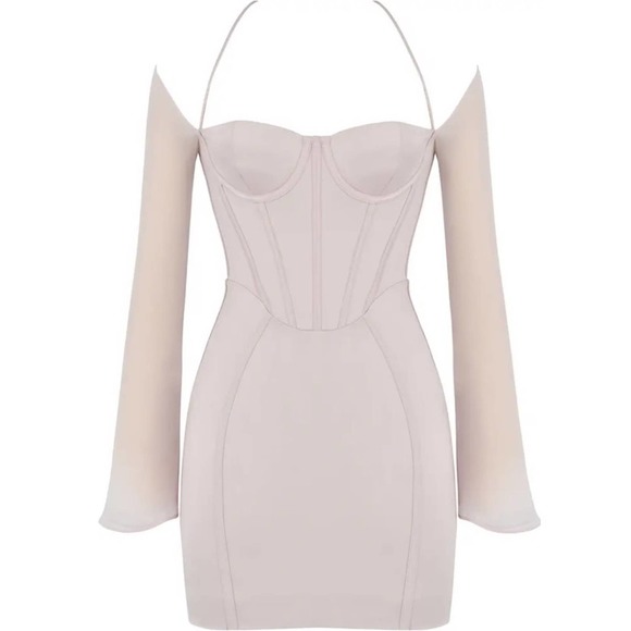 House of CB Isra Long Sleeve Georgette Corset Mini Dress in Crystal Pink Size S - Picture 8 of 14